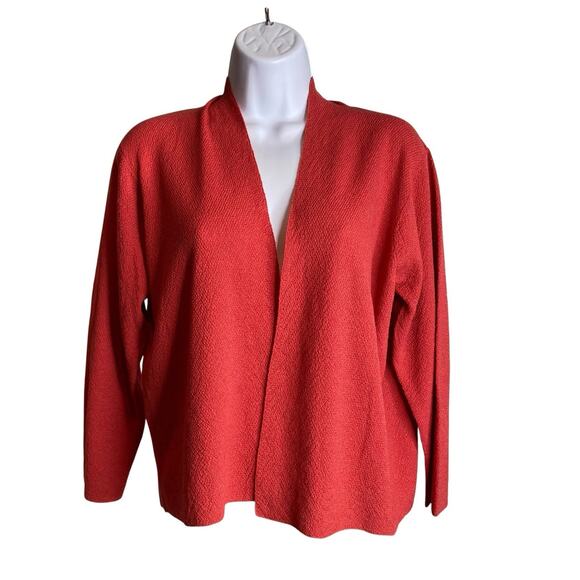 Eileen Fisher Womens 100% Wool Salmon Red Open Front Cardigan Sweater Sz M - Picture 1 of 10